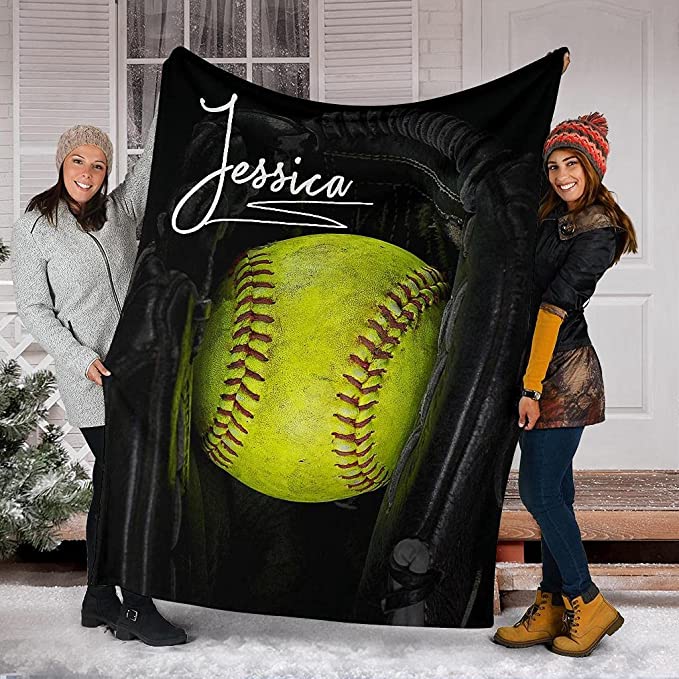 Personalized Name Premium Quality Sherpa Fleece Basball Blanket, Warm