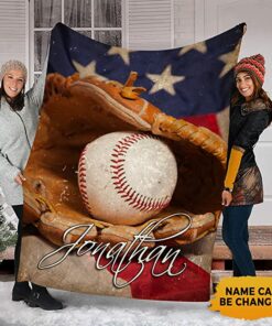 Personalized Name Sport Baseball Blanket, Baseball American Flag Blanket