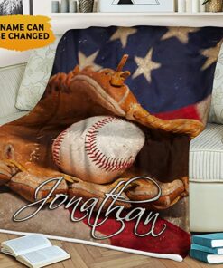 Personalized Name Sport Baseball Blanket, Baseball American Flag Blanket