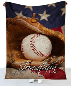 Personalized Name Sport Baseball Blanket, Baseball American Flag Blanket