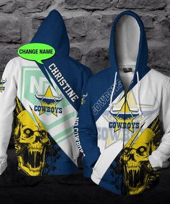 Personalized North Queensland Cowboys Nrl Skull Custom 3D All Over Print Hoodie