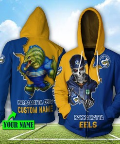 Personalized Parramatta Eels Nrl 3D All Over Print Hoodie With Mascot Skull Add Your Name And Show Your Team Spirit