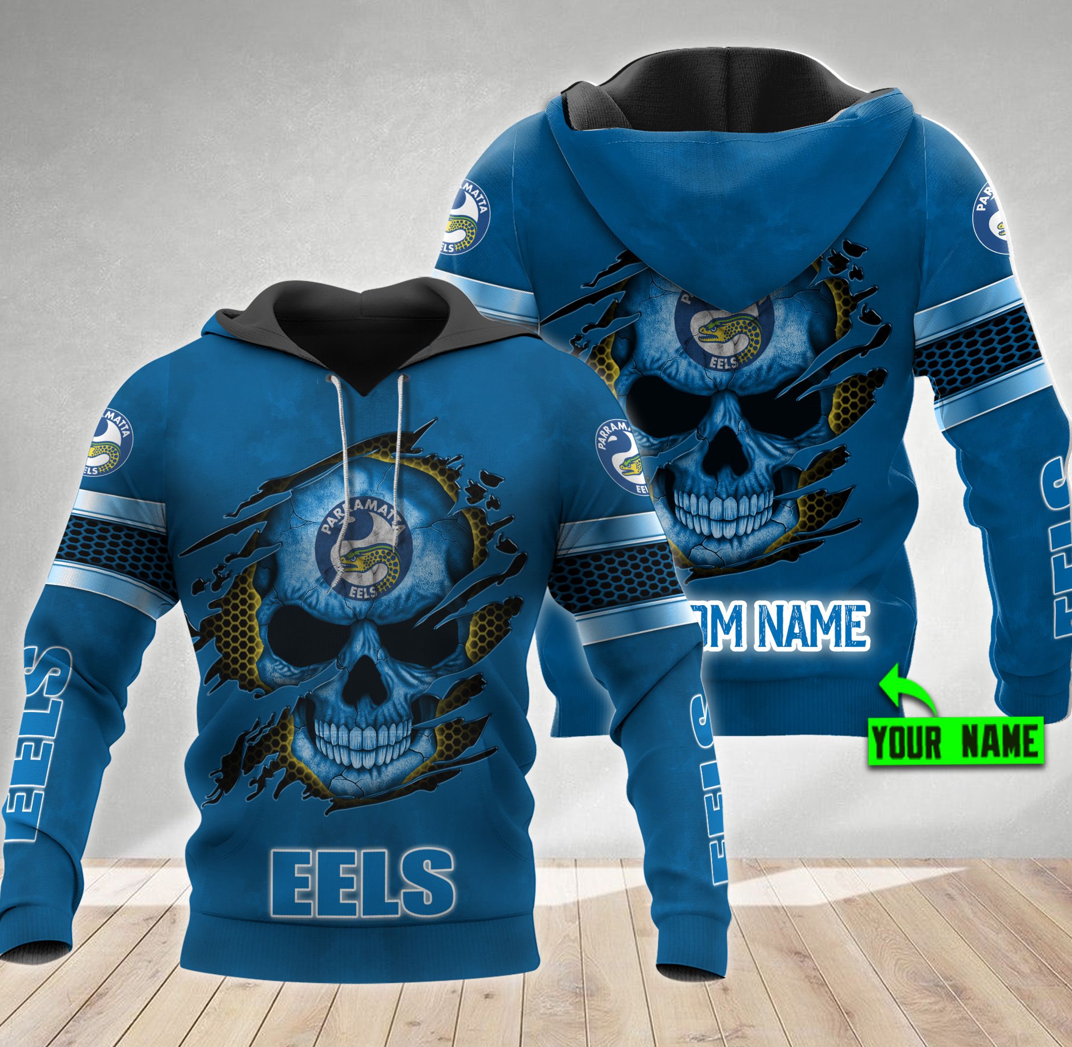 Personalized Parramatta Eels Nrl Skull Custom 3D All Over Print Hoodie