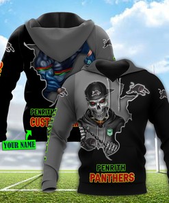 Personalized Penrith Panthers 3D Hoodie Nrl 3D Hoodie Mascot Skull Custom Name 3D All Over Printed Hoodie