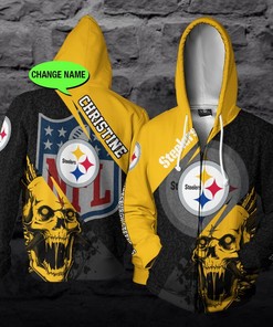 Personalized Pittsburgh Steelers Nfl Skull Custom 3D All Over Print Hoodie