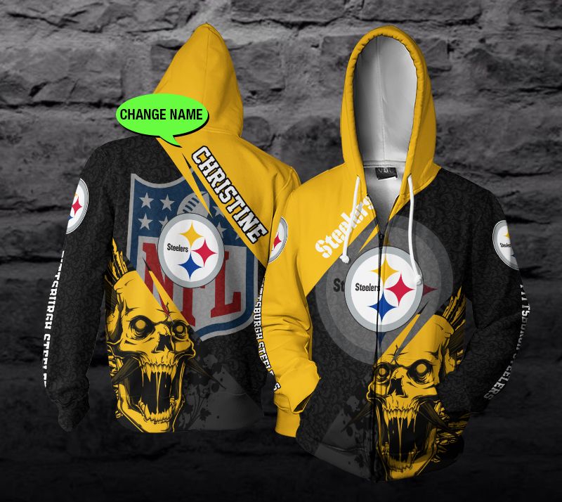Personalized Pittsburgh Steelers Nfl Skull Custom 3D All Over Print Hoodie