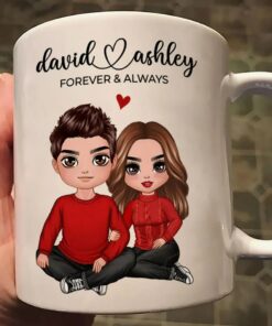 Personalized Portrait Couple Forever And Always Couple Mug, Custom New Couple First Valentine Mug Gift