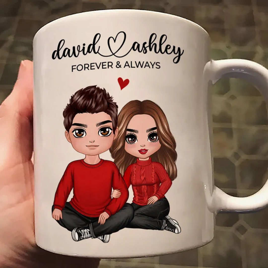 Personalized Portrait Couple Forever And Always Couple Mug, Custom New Couple First Valentine Mug Gift