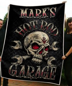 Personalized Skull Hot Rod Garage Blanket