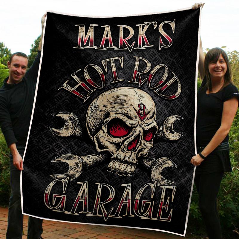 Personalized Skull Hot Rod Garage Blanket