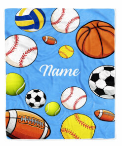 Personalized Sports Ball Baby Blanket With Name Custom Baby Nursery For Boys And Girls Son Grandson Nephew Birthday