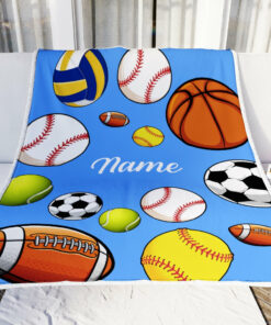 Personalized Sports Ball Baby Blanket With Name Custom Baby Nursery For Boys And Girls Son Grandson Nephew Birthday