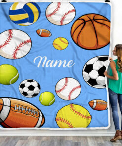 Personalized Sports Ball Baby Blanket With Name Custom Baby Nursery For Boys And Girls Son Grandson Nephew Birthday