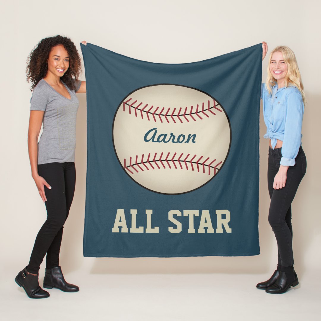 Personalized Sports Blue Baseball Blanket Gift