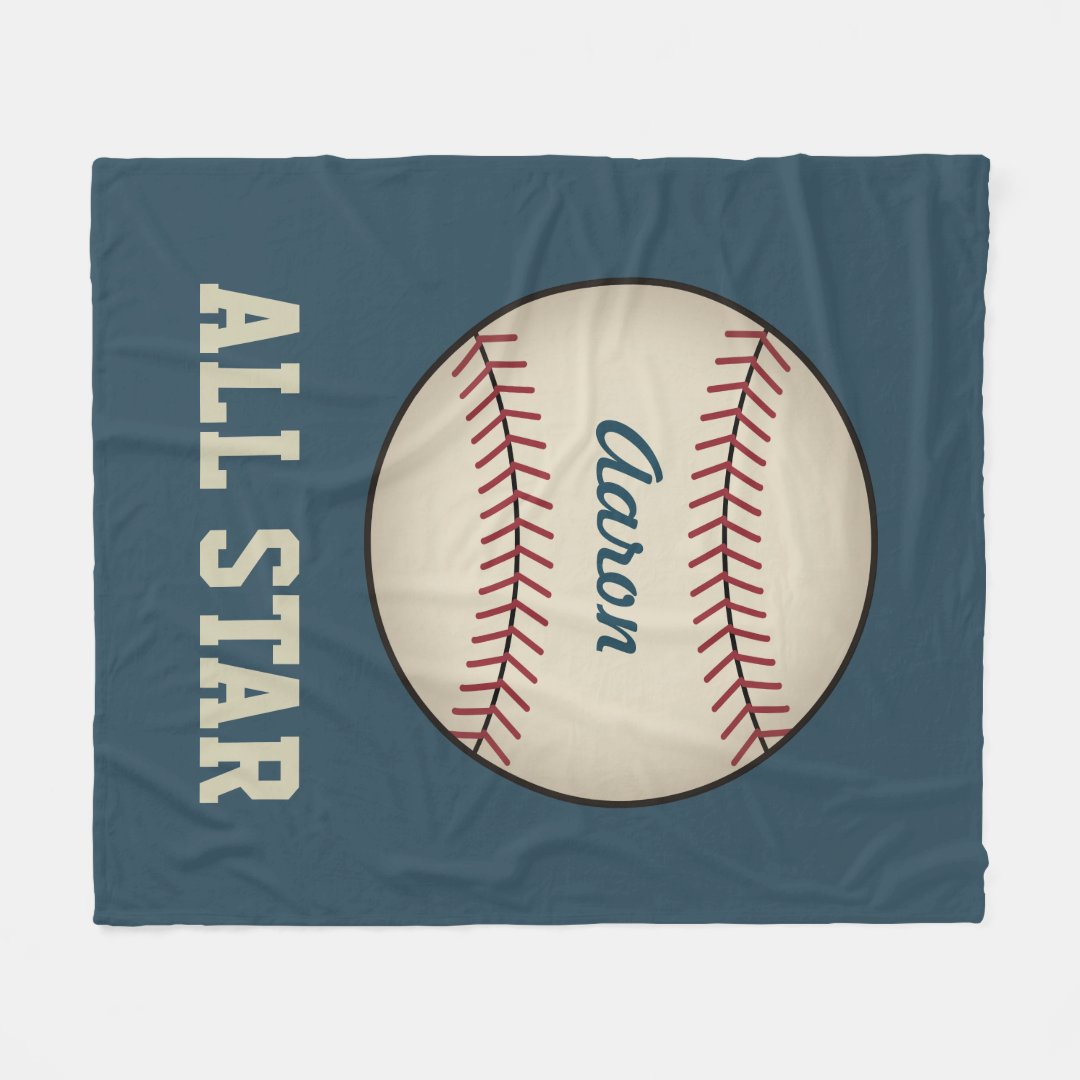 Personalized Sports Blue Baseball Blanket Gift
