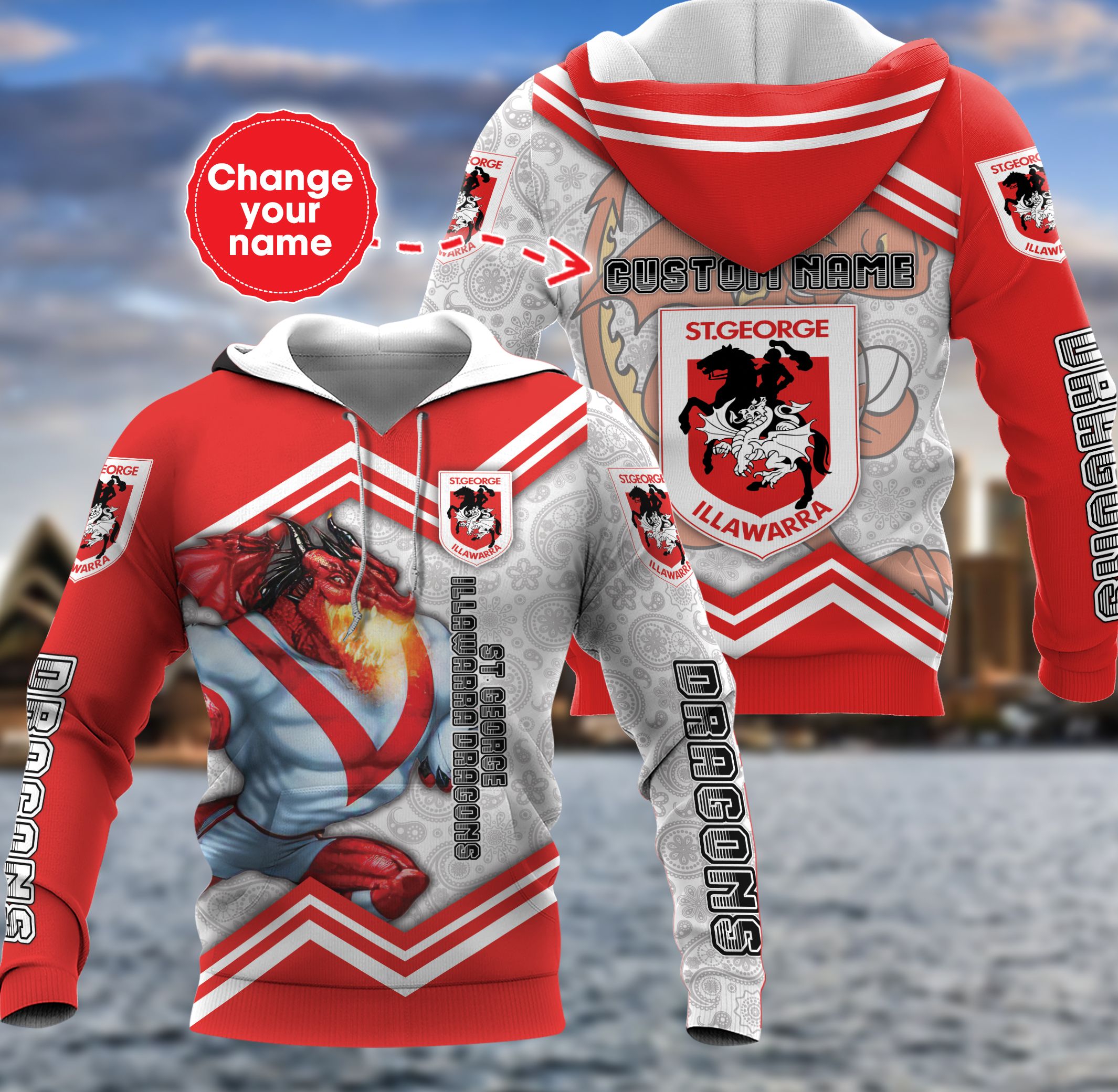 Personalized St. George Illawarra Dragons Nrl Mascot Custom Name 3D All Over Print Hoodie