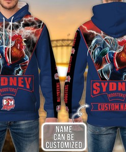 Personalized Sydney Roosters 3D Hoodie Nrl 3D Hoodie Mascot Custom Name 3D All Over Printed Hoodie