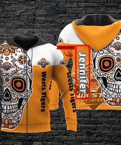 Personalized Tha116 Wests Tigers Skull22 3D Hoodie Zip Hoodie, Nrl 3D All Over Print Hoodie Zip Hoodie