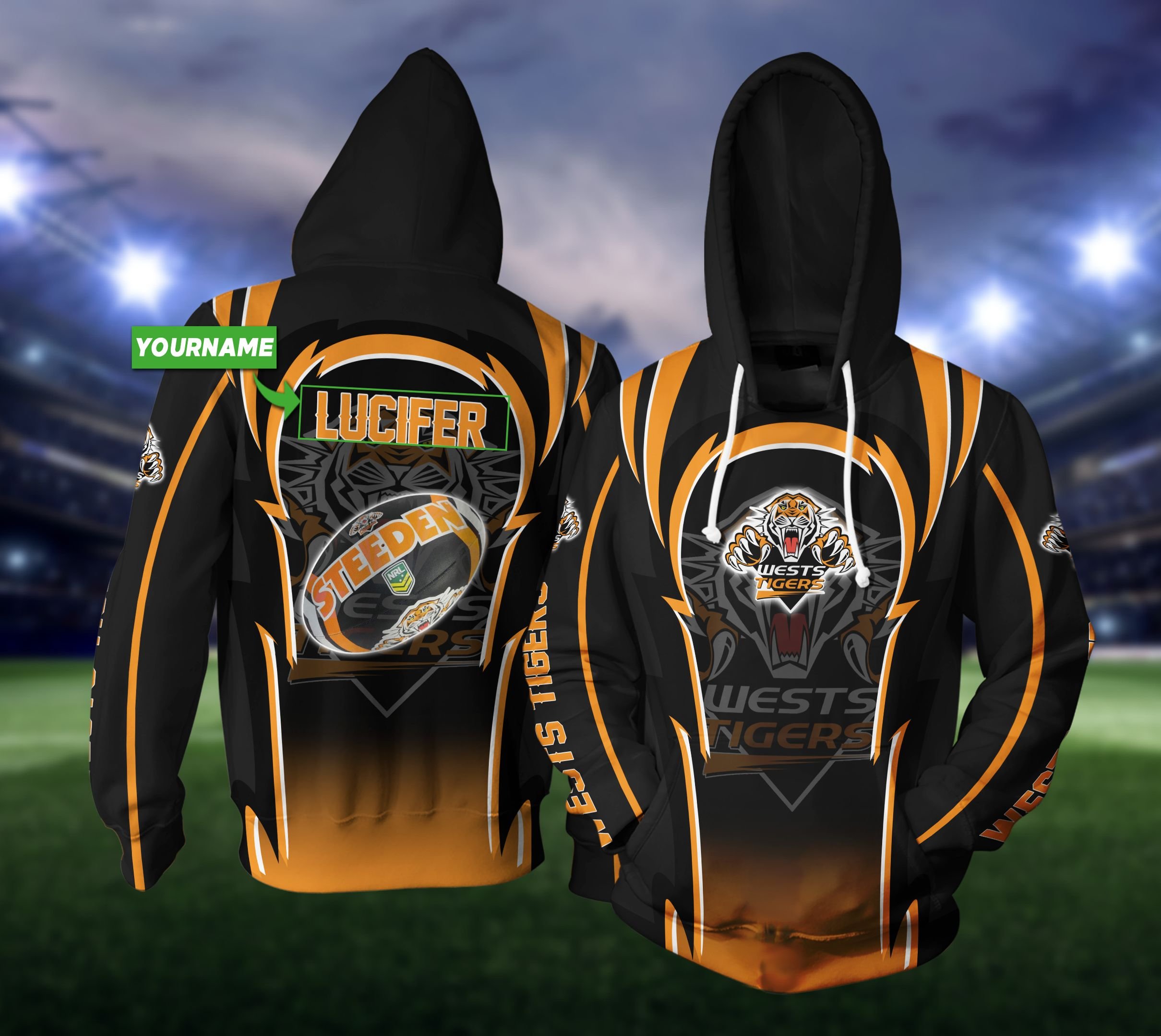 Personalized Tha212 Wests Tigers Realball 3D Hoodie Zip Hoodie, Nrl 3D All Over Print Hoodie Zip Hoodie