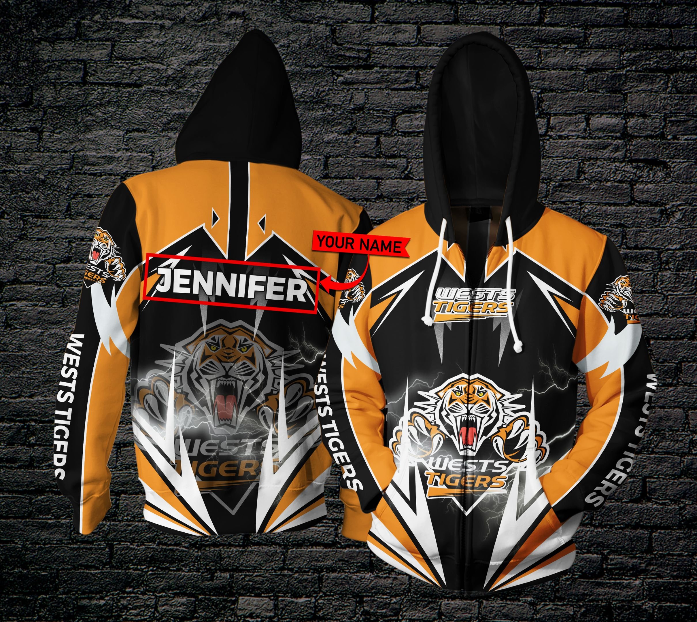 Personalized Tha93 Wests Tigers Lightning 3D Hoodie Zip Hoodie, Nrl 3D All Over Print Hoodie Zip Hoodie