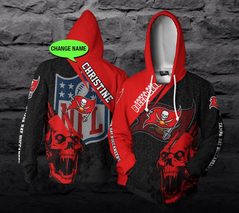 Personalized Tampa Bay Buccaneers Nfl Skull Custom 3D All Over Print Zip Up Hoodie
