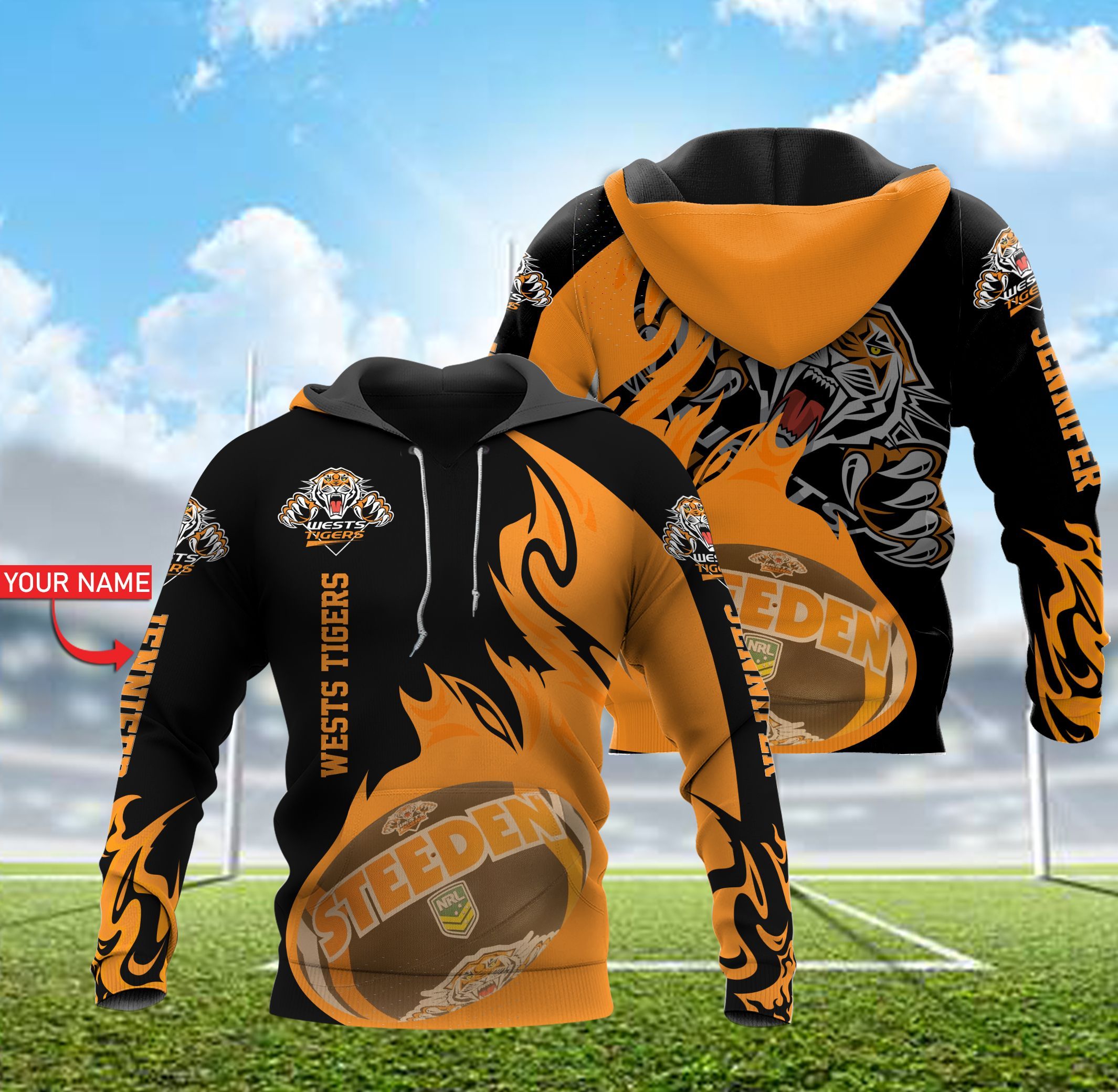 Personalized Tha13 Wests Tigers Ball 3D Hoodie Zip Hoodie, Nrl 3D All Over Print Hoodie Zip Hoodie