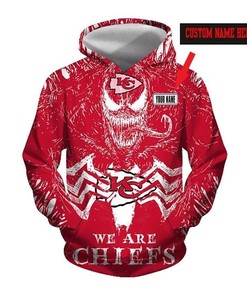 Personalized Venom Kansas City Chiefs Red Hoodie 3D Hoodie Zip Hoodie, Nfl 3D All Over Print Hoodie Zip Hoodie