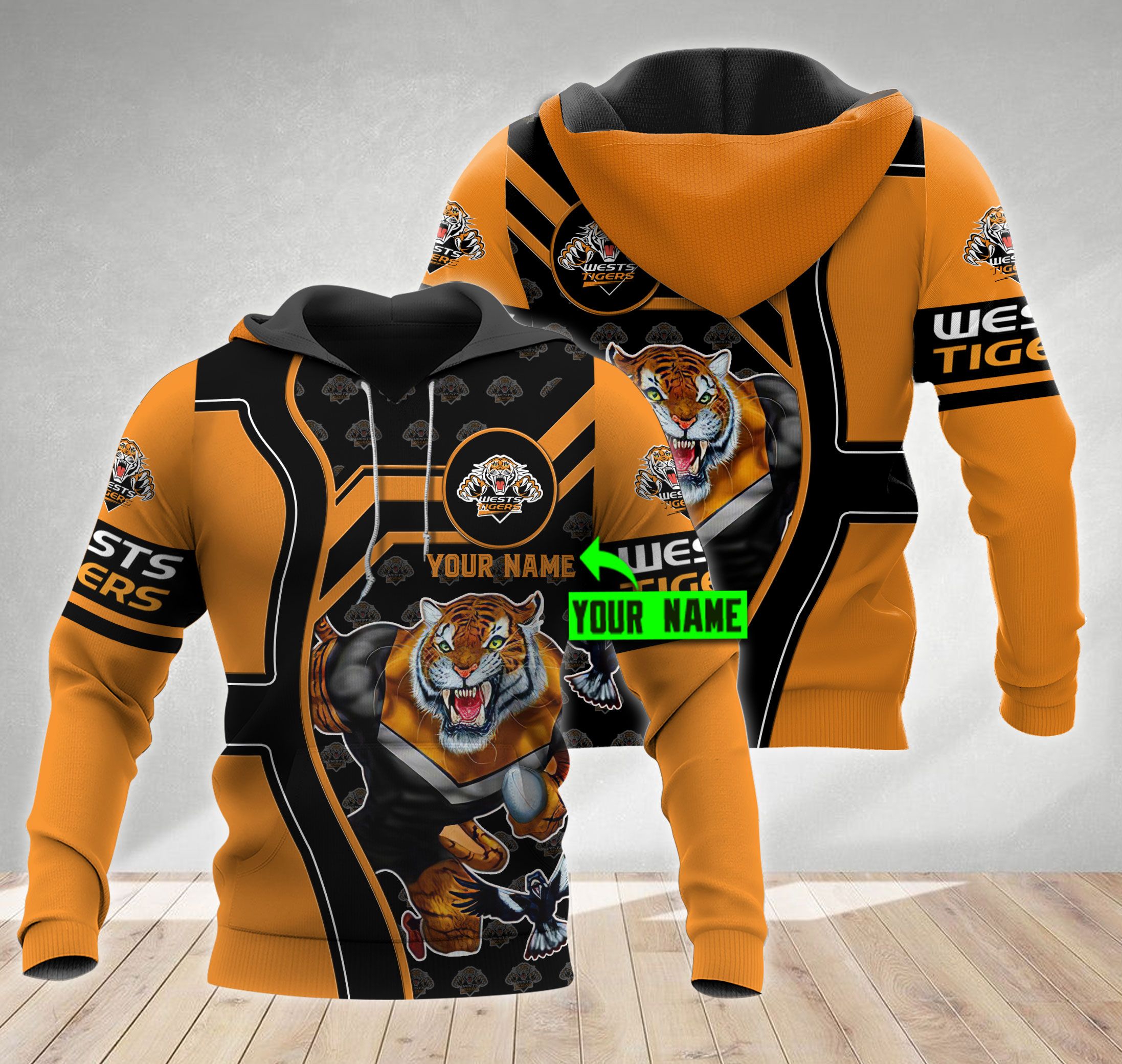 Personalized Wests Tigers Mascot 3D Hoodie Zip Hoodie, Nrl 3D All Over Print Hoodie Zip Hoodie