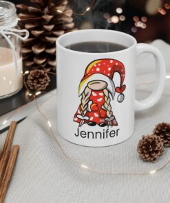 Personalized White Ceramic Mug Valentine Female Gnome Perfect Gift Idea Hearts Mug