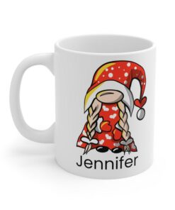 Personalized White Ceramic Mug Valentine Female Gnome Perfect Gift Idea Hearts Mug