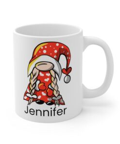 Personalized White Ceramic Mug Valentine Female Gnome Perfect Gift Idea Hearts Mug