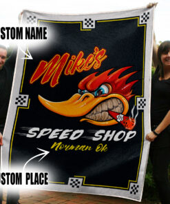 Personalized Woodpecker Garage Blanket – Mr. Horsepower Hot Rod Blanket
