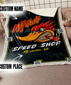 Personalized Woodpecker Garage Blanket – Mr. Horsepower Hot Rod Blanket