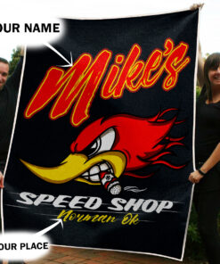 Personalized Woodpecker Speed Shop Blanket – Mr. Horsepower Hot Rod Blanket