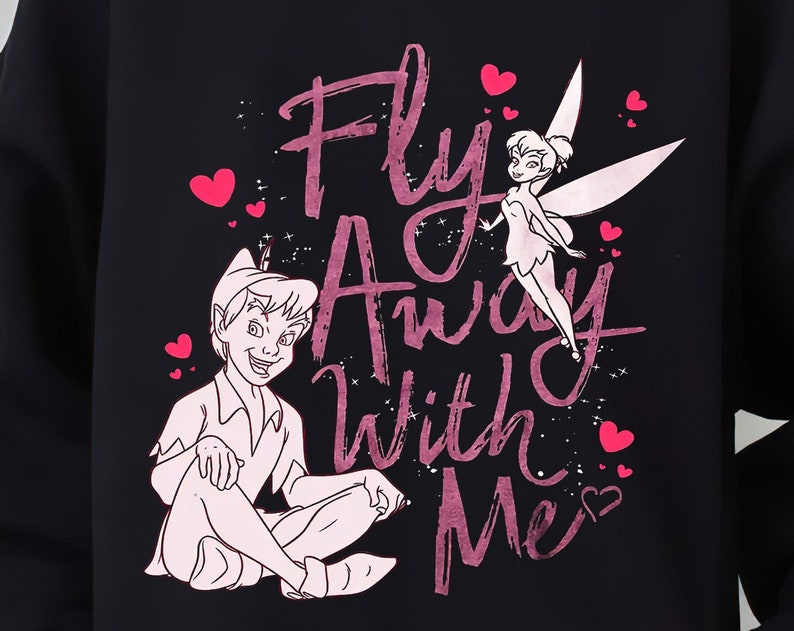 Peter Pan Neverland Tinker Bell Fly Away With Me T-shirt, Disney World Valentine's Day Couples Matching Tee, Magic Kingdom Disneyland Gift