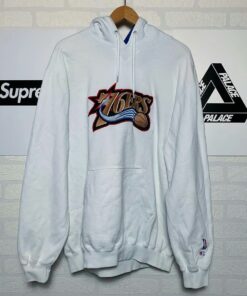 Philadelphia 76Ers NBA White Vintage Style Champion Tshirt Hoodie Crewneck Sweatshirt Reprinted Full Color Full Size Gifts for NBA Fans