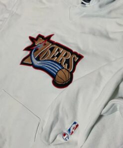 Philadelphia 76Ers NBA White Vintage Style Champion Tshirt Hoodie Crewneck Sweatshirt Reprinted Full Color Full Size Gifts for NBA Fans