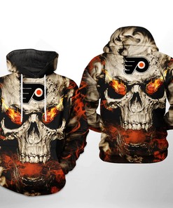Philadelphia Flyers Nhl Skull 3D All Over Print Zip Up Hoodie Option