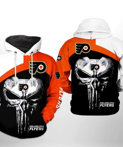 Philadelphia Flyers Nhl Skull Punisher 3D All Over Print Zip Up Hoodie Option