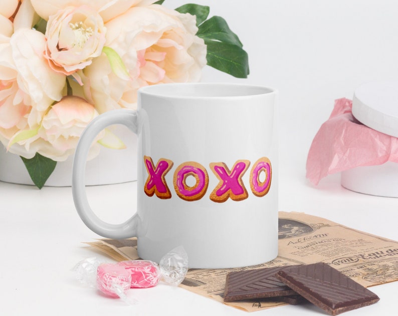 Pink Xoxo Cookies Valentine's Day Coffee Mug, Valentine Mug, Valentines Day Gift, Valentine Gift For Her Cookie Lover Mug