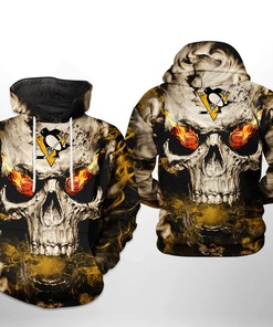 Pittsburgh Penguins Nhl Skull 3D All Over Print Zip Up Hoodie Option
