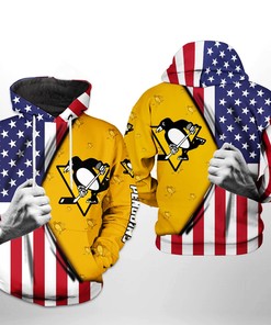 Pittsburgh Penguins Nhl Us Flag 3D All Over Print Zip Up Hoodie Option