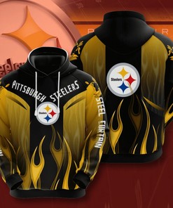 Pittsburgh Steelers Black Gold Fire 3D Hoodie Zip Hoodie, Nfl 3D All Over Print Hoodie Zip Hoodie