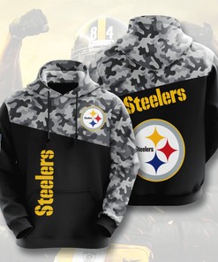 Pittsburgh Steelers Black Silver Camo 3D Hoodie Zip Hoodie, Nfl 3D All Over Print Hoodie Zip Hoodie