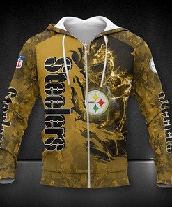 Pittsburgh Steelers Dark Golden Camo 3D Hoodie Zip Hoodie, Nfl 3D All Over Print Hoodie Zip Hoodie