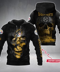 Pittsburgh Steelers Football Team Logo Skull Custom Name 3D Hoodie Zip Hoodie, Nfl 3D All Over Print Hoodie Zip Hoodie