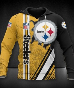 Pittsburgh Steelers Golden Black Logo 3D Hoodie Zip Hoodie, Nfl 3D All Over Print Hoodie Zip Hoodie
