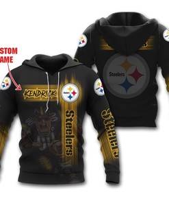 Pittsburgh Steelers Mascot Design Custom Name 3D Hoodie Zip Hoodie, Nfl 3D All Over Print Hoodie Zip Hoodie