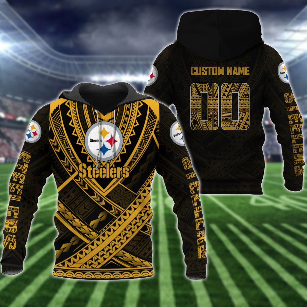 Pittsburgh Steelers Nfl 3D All Over Print Zip Up Hoodie Option With Team Logo Polynesian Pattern And Custom Name