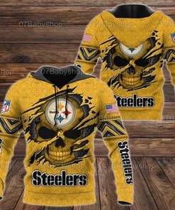 Pittsburgh Steelers Nfl Skull 3D All Over Print Zip Up Hoodie Option